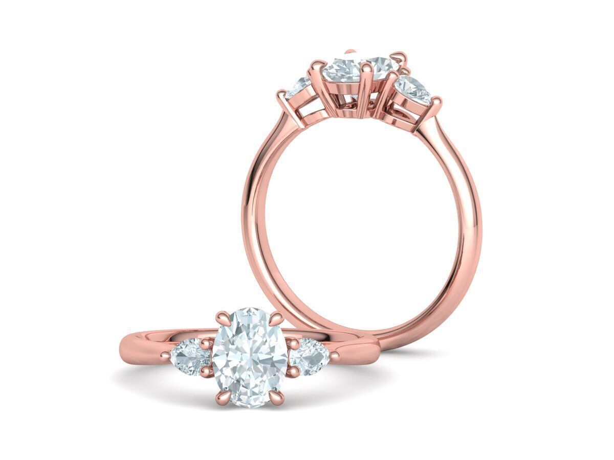 3 Stone Engagement Ring 1ct Gem 8x6 Oval Stone  3D print model_3