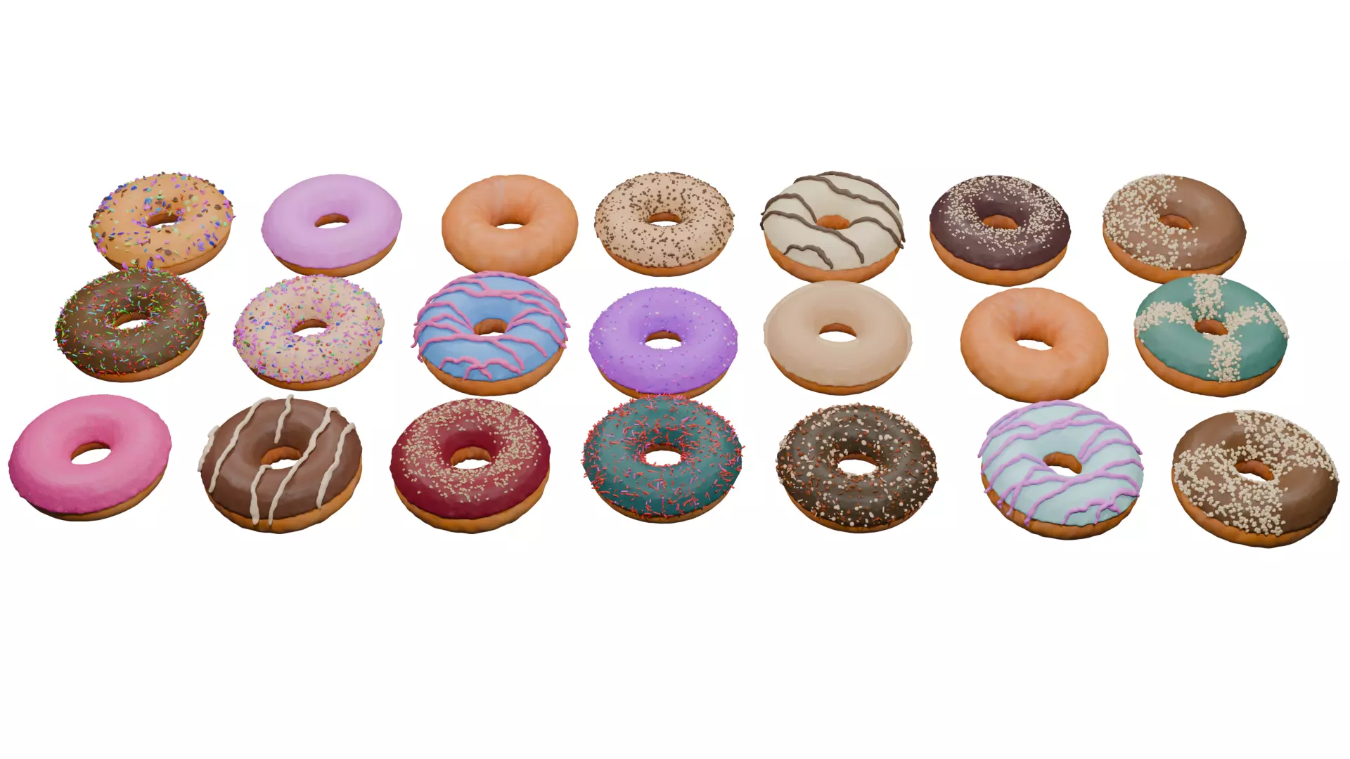 3D Donut Bundle 21 Tasty Variations 3D model_0