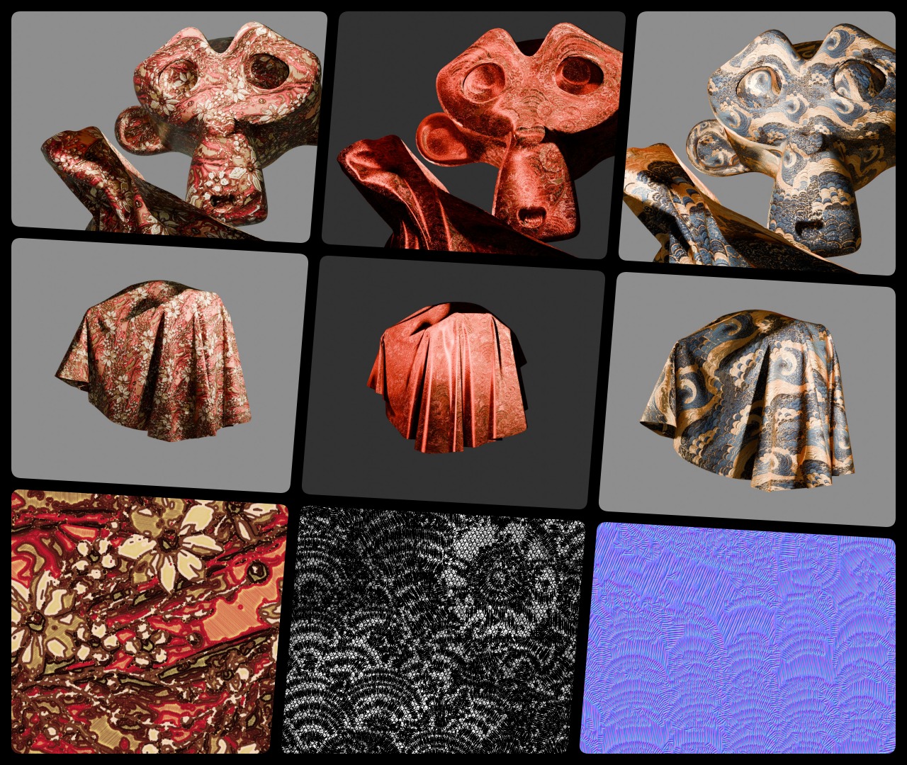 3 Oriental Velvet Fabric Seamless Material Bundle Texture_10