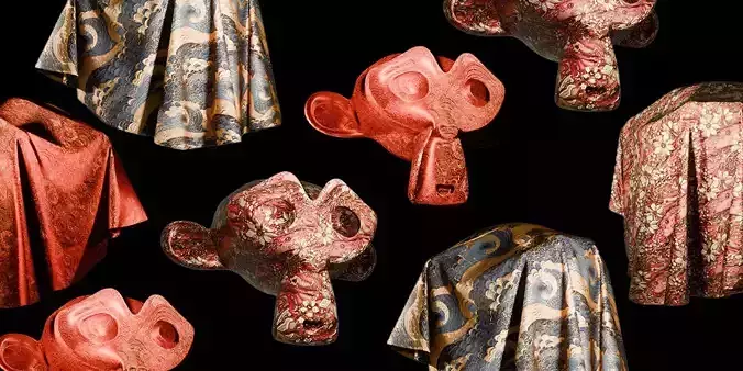 3 Oriental Velvet Fabric Seamless Material Bundle