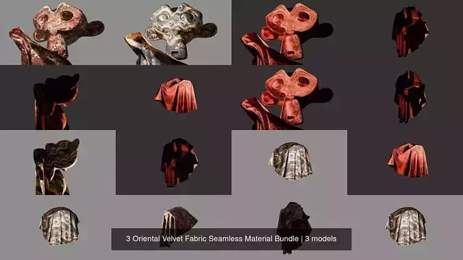 3 Oriental Velvet Fabric Seamless Material Bundle