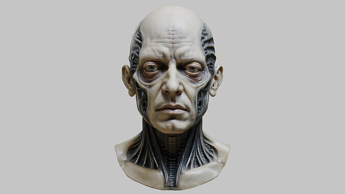 Portrait of a man HR Giger Style Human Head Bust 3 Low-poly 3D model