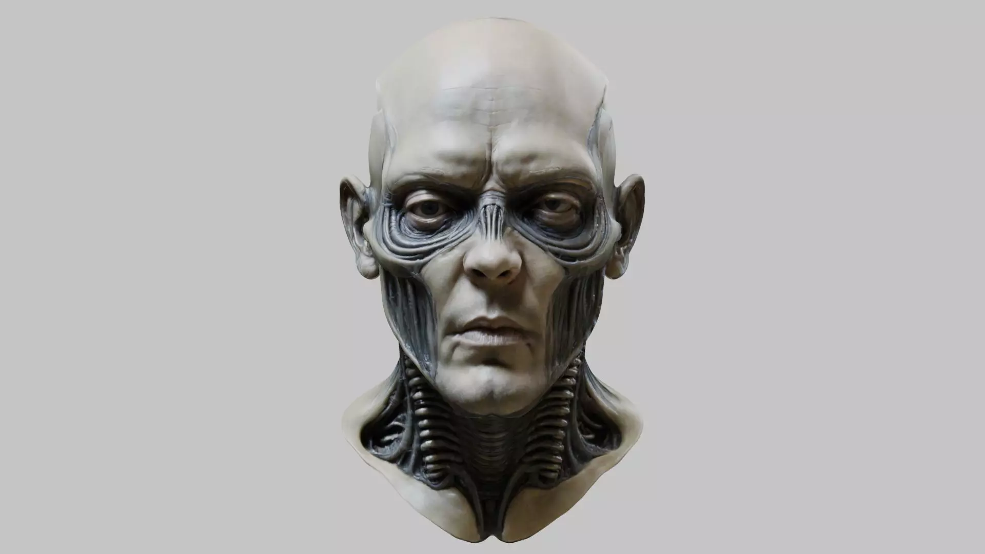 Fantasy Giger Alien Man head bust Low-poly 3D model