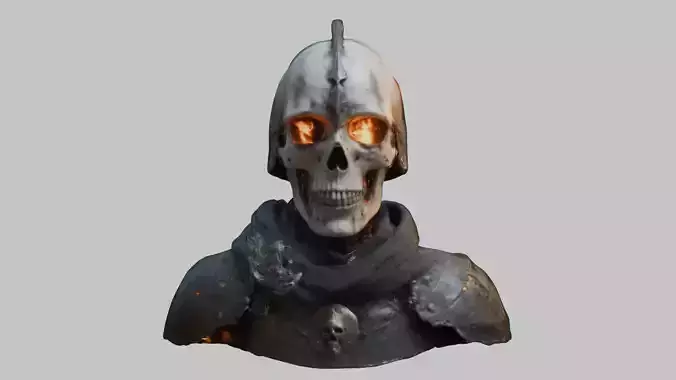 Burnt Medieval Templar Knight Skull Head Bust Character