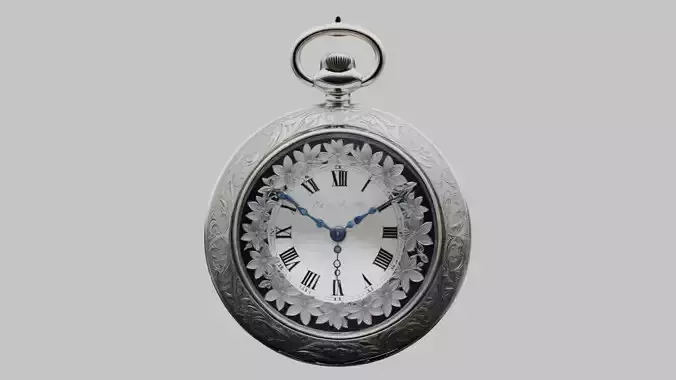 Stylized Silver Fantasy Pocket Watch with Gems