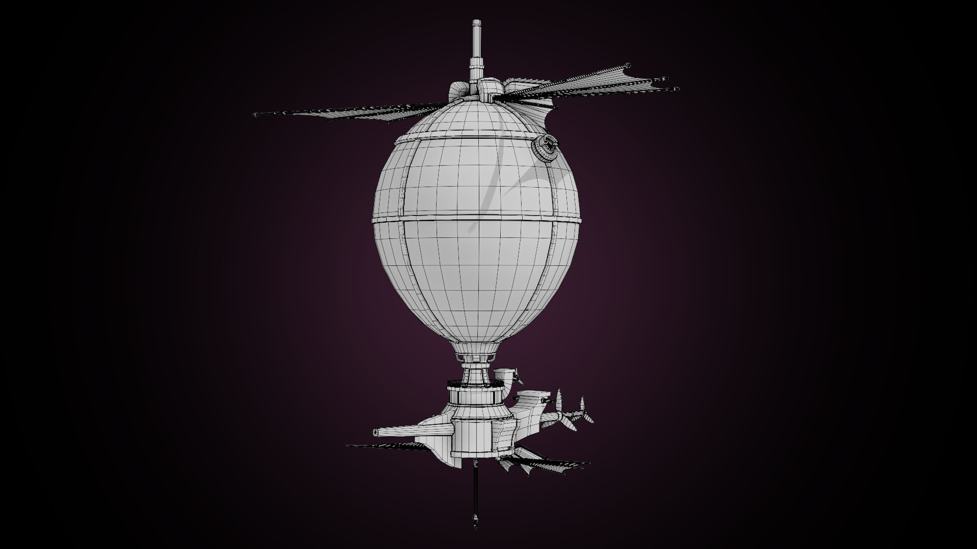 Stylized Solarpunk Airship 3D model_9