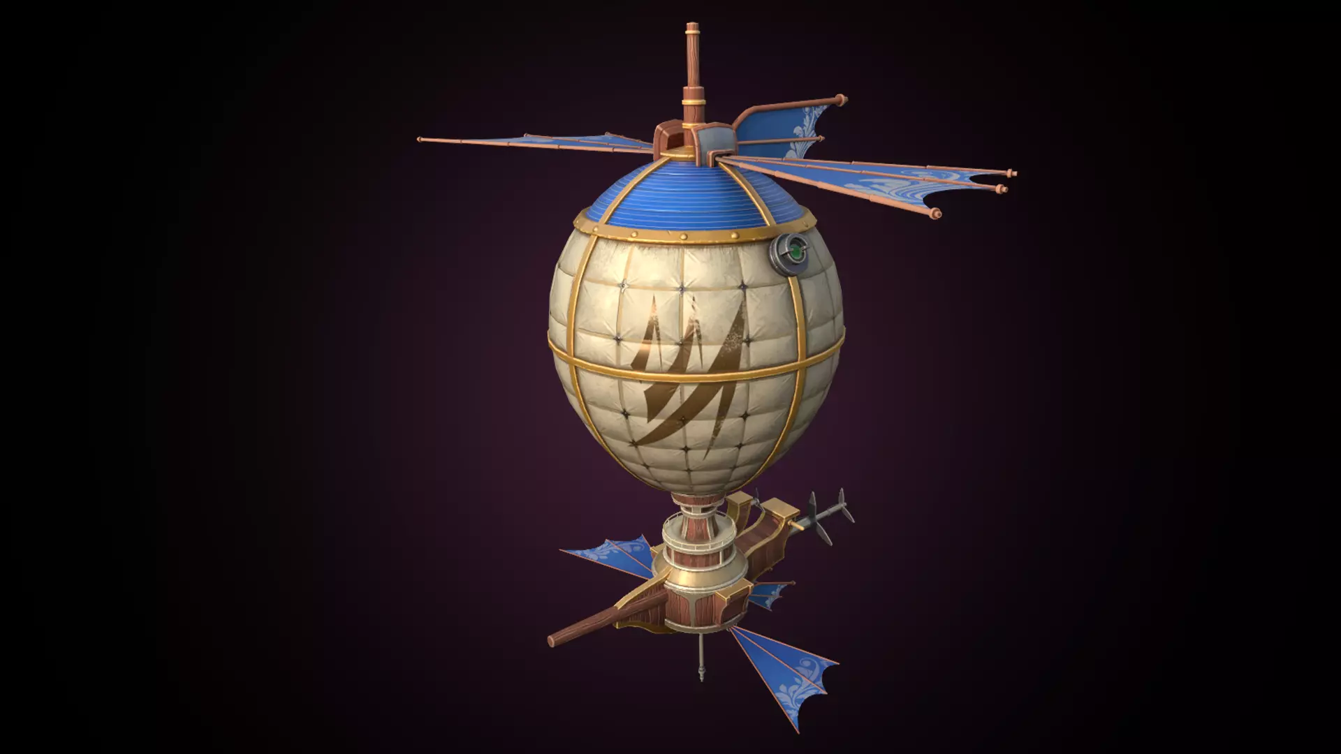 Stylized Solarpunk Airship 3D model_0