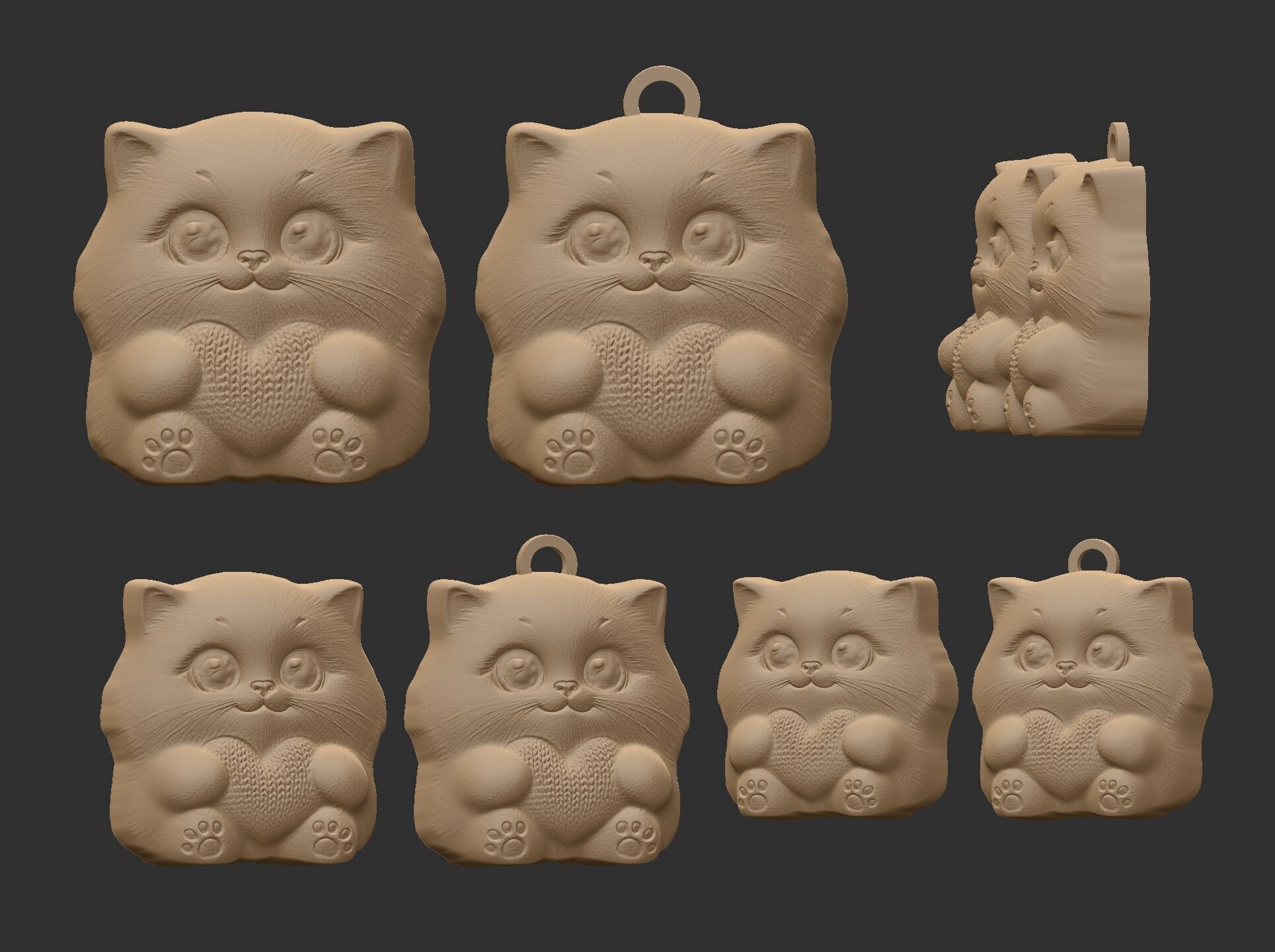 cute little cat keychain 3D print model_7