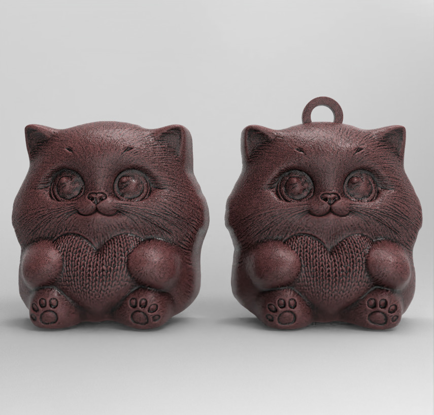 cute little cat keychain 3D print model_2