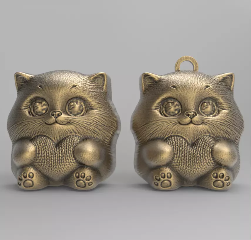 cute little cat keychain 3D print model_0