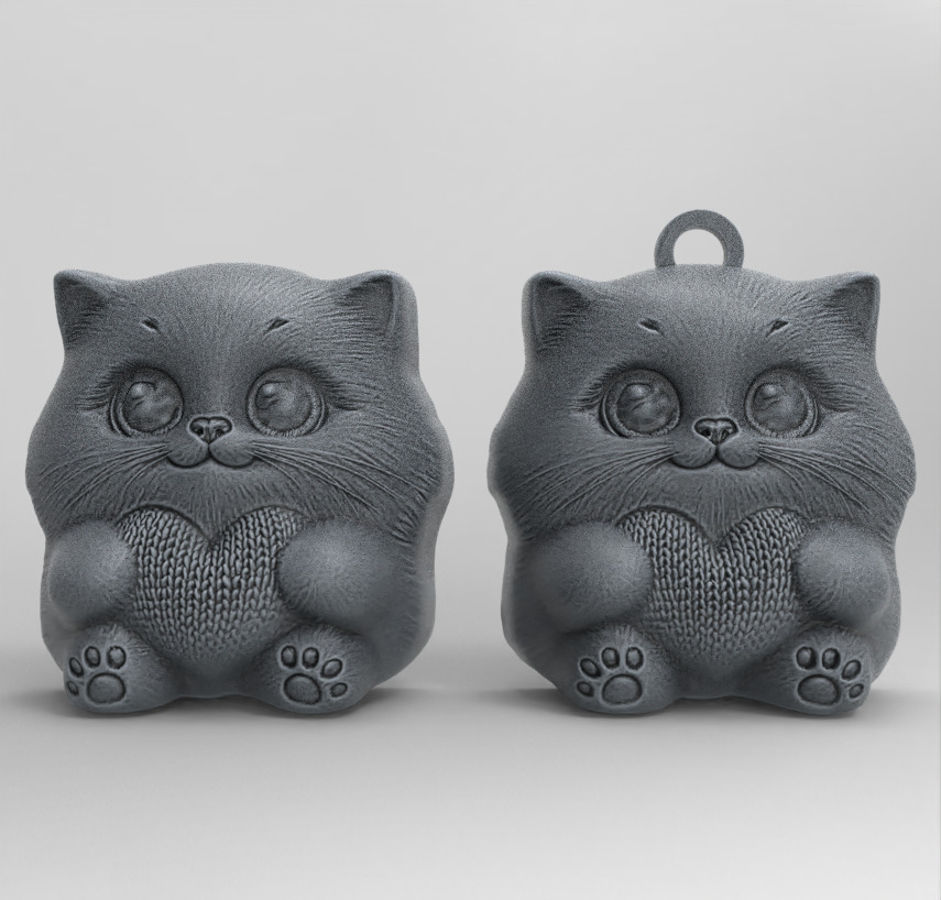 cute little cat keychain 3D print model_1