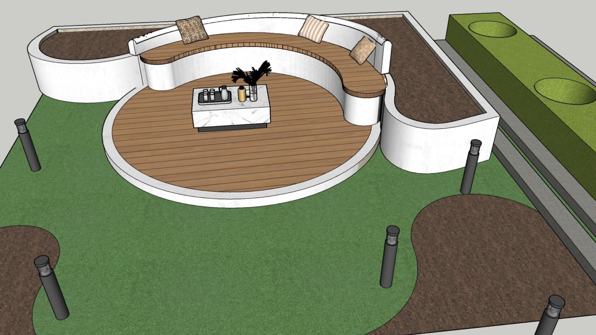 Garden Seating with Grass and Plants 3D model_6