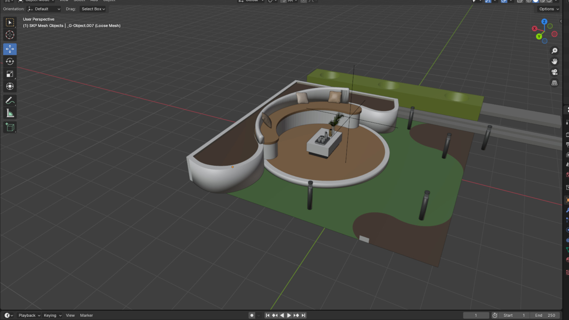 Garden Seating with Grass and Plants 3D model_1