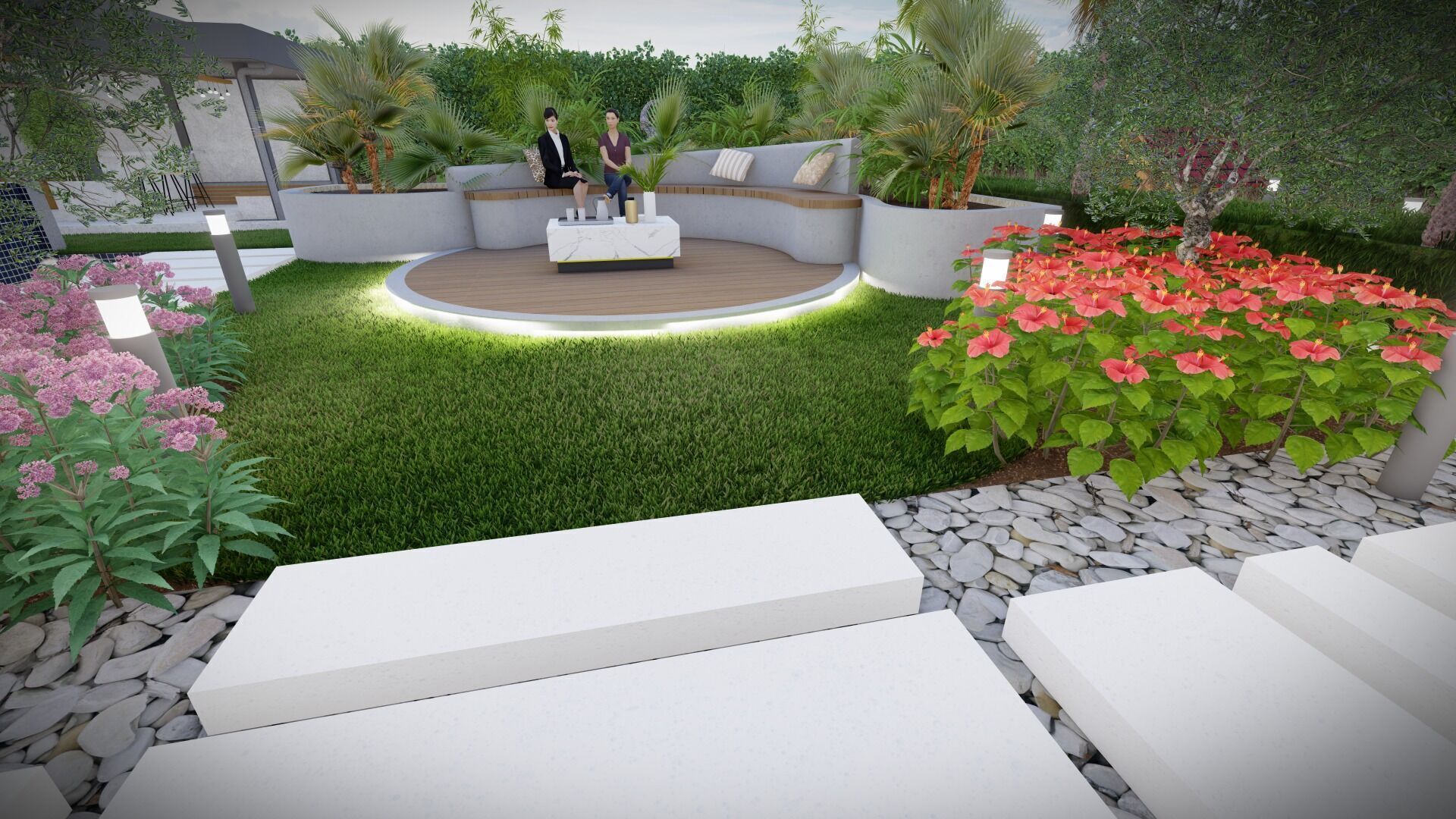 Garden Seating with Grass and Plants 3D model_3