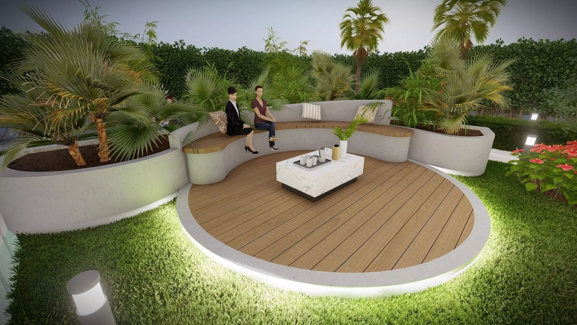 Garden Seating with Grass and Plants 3D model_0