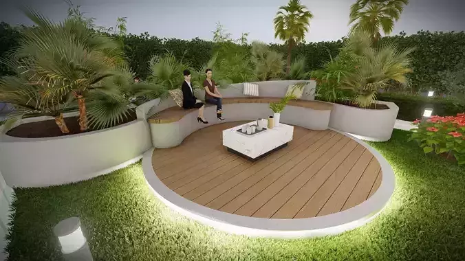 Garden Seating with Grass and Plants