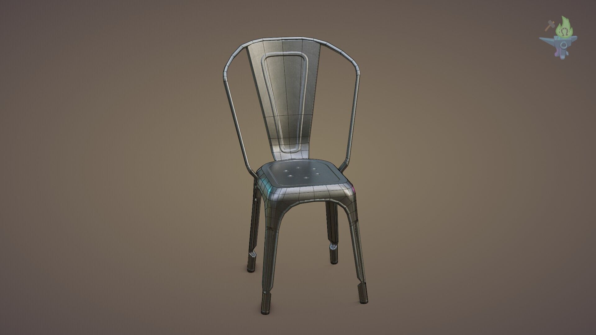 Tolix aluminum chair Low-poly 3D model_4
