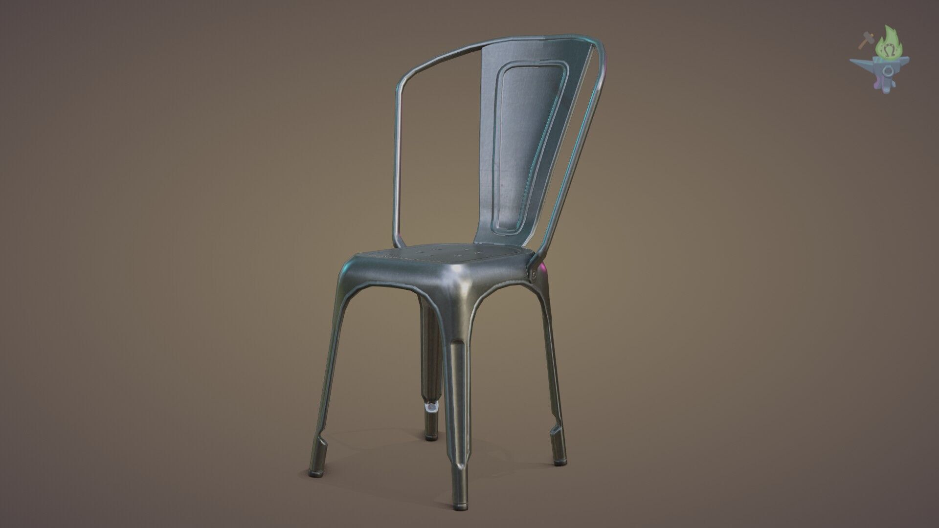 Tolix aluminum chair Low-poly 3D model_1