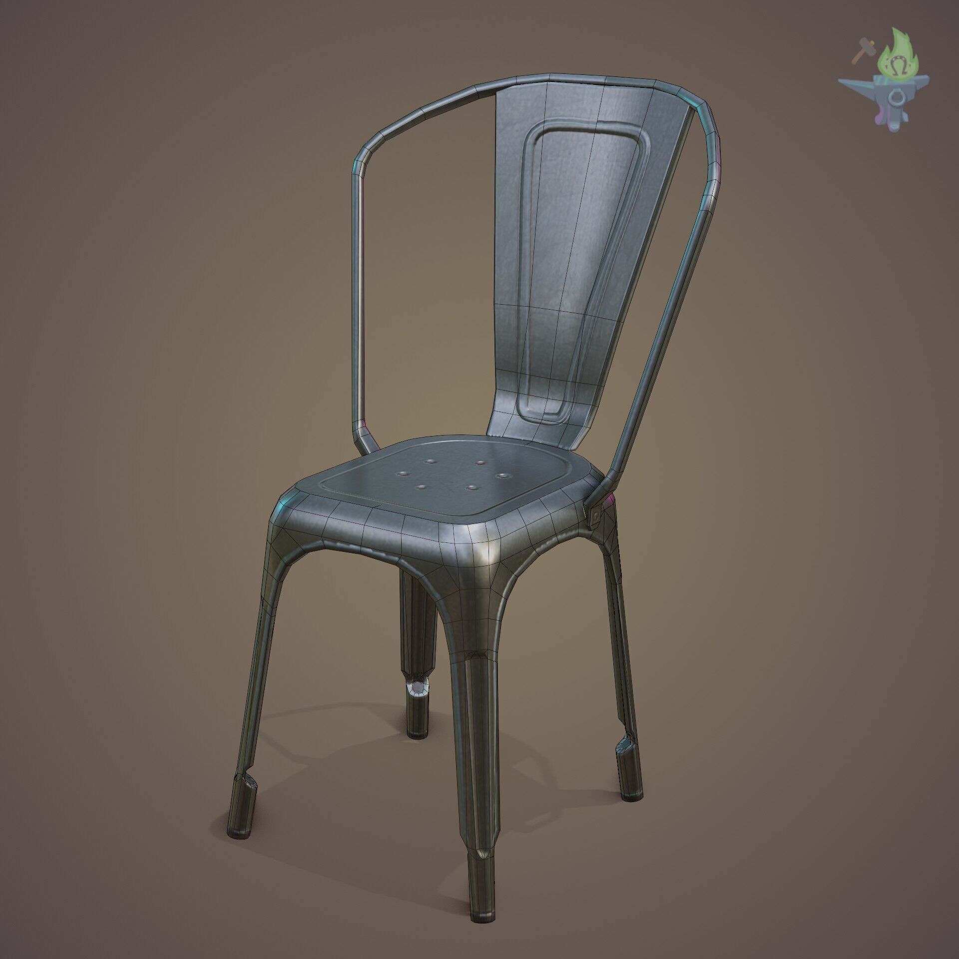 Tolix aluminum chair Low-poly 3D model_26
