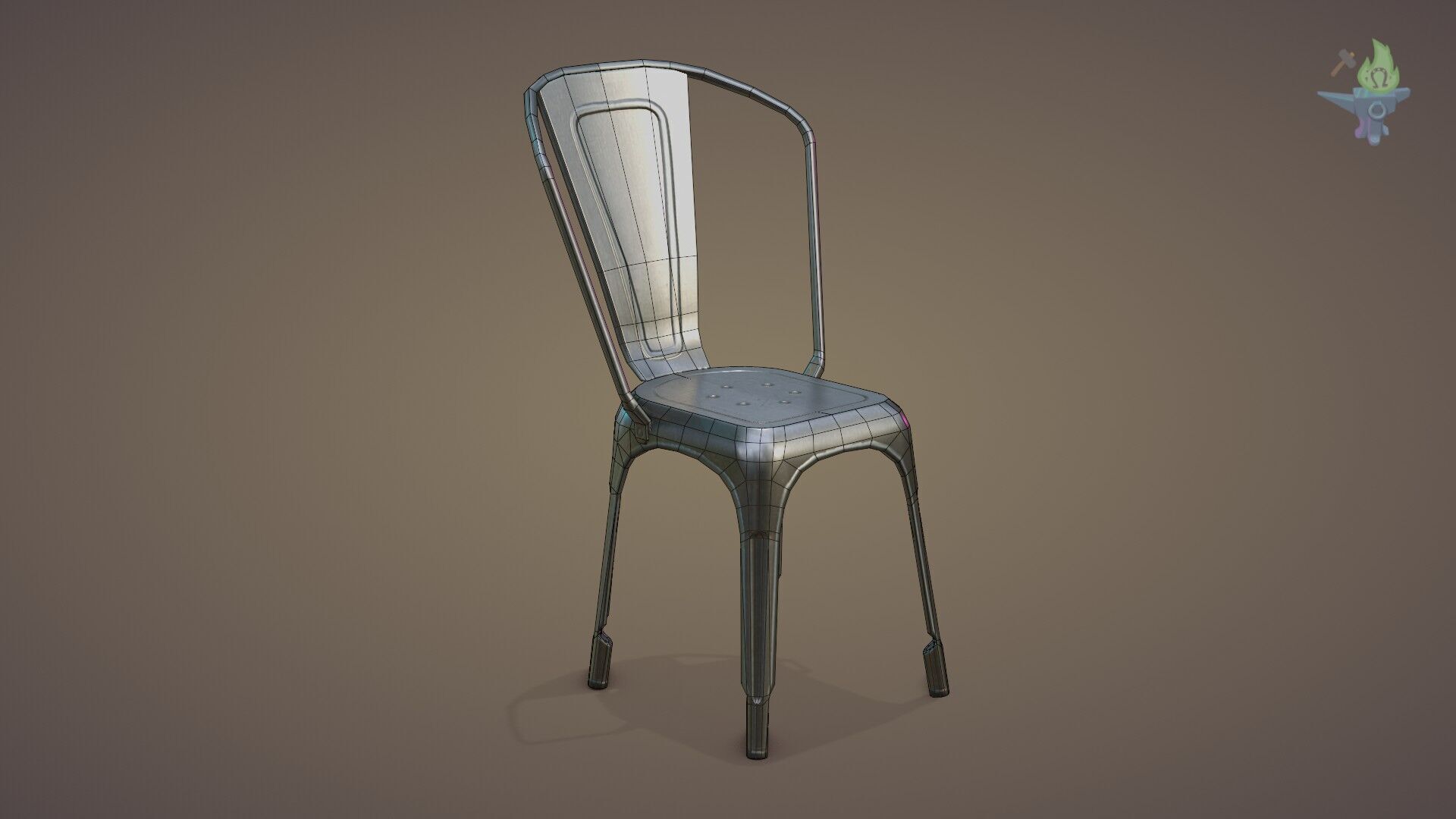 Tolix aluminum chair Low-poly 3D model_16