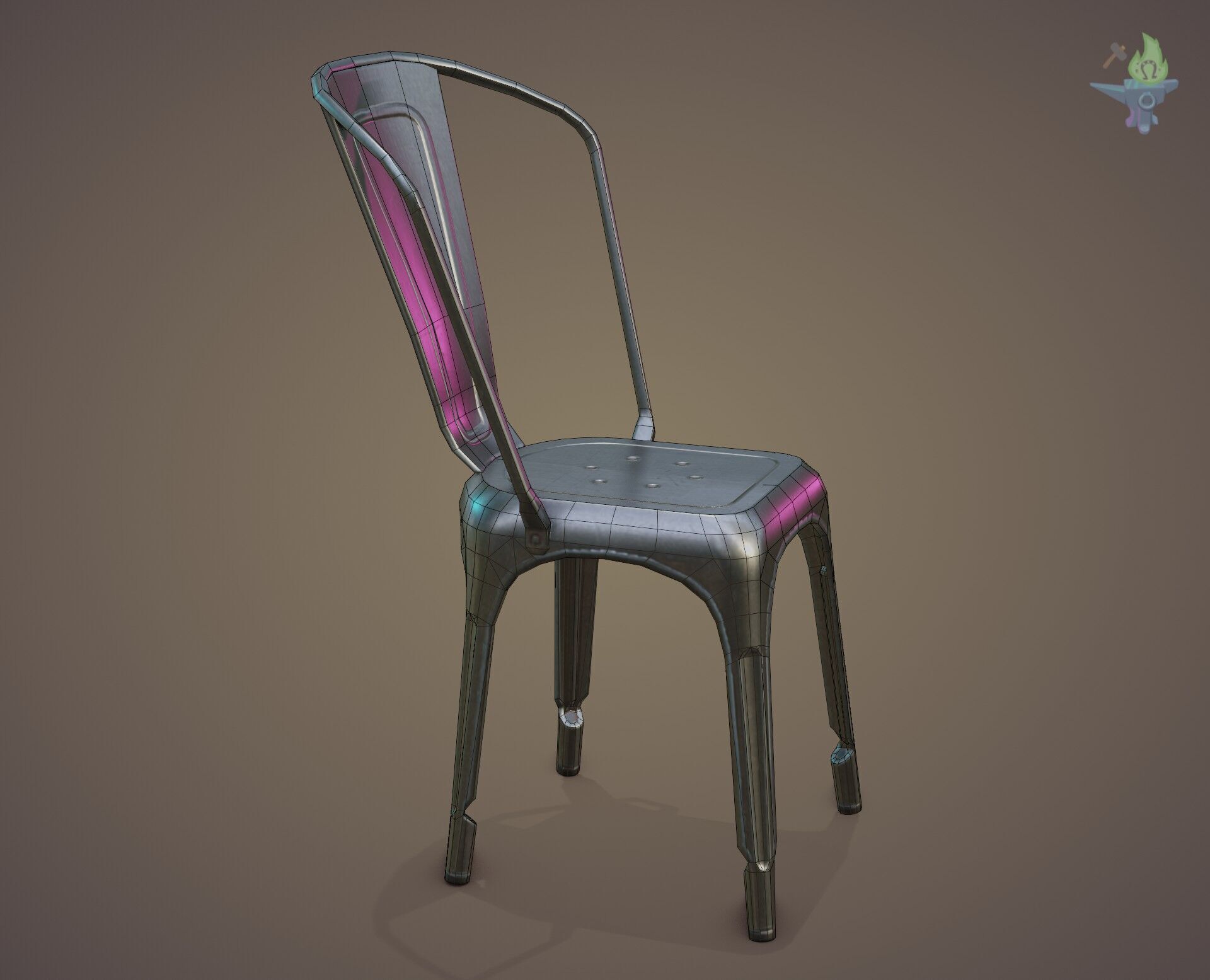 Tolix aluminum chair Low-poly 3D model_25