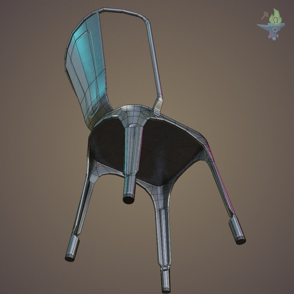 Tolix aluminum chair Low-poly 3D model_3