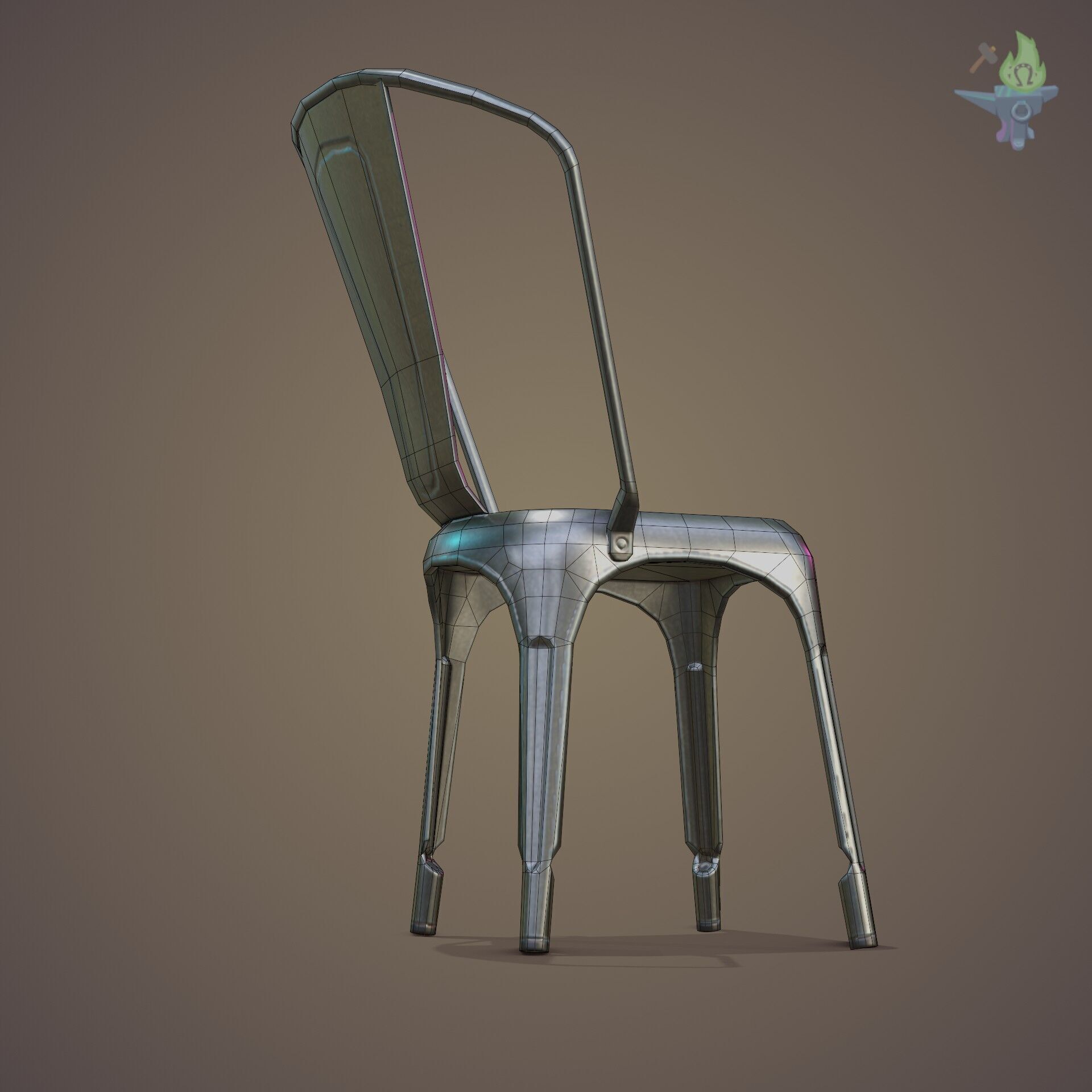 Tolix aluminum chair Low-poly 3D model_7