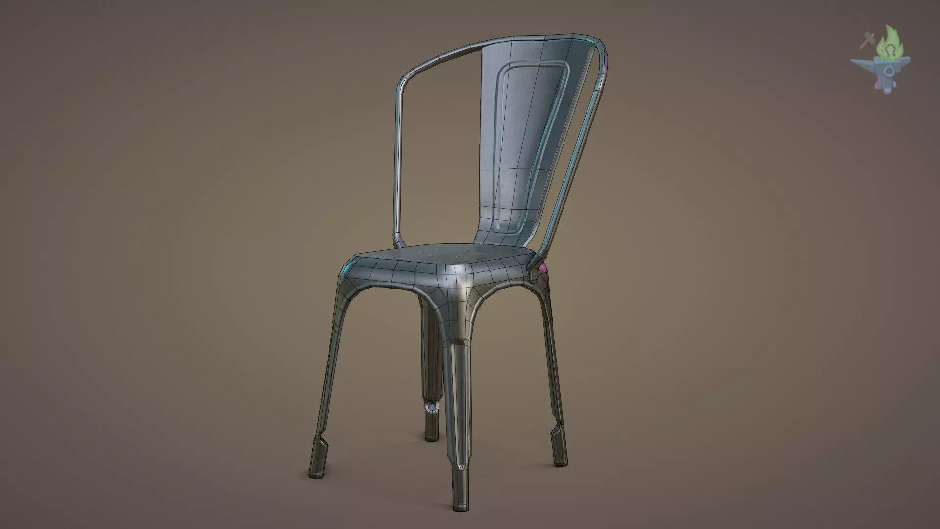 Tolix aluminum chair Low-poly 3D model_0