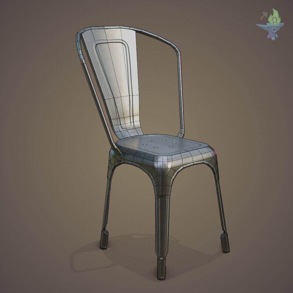 Tolix aluminum chair Low-poly 3D model_22