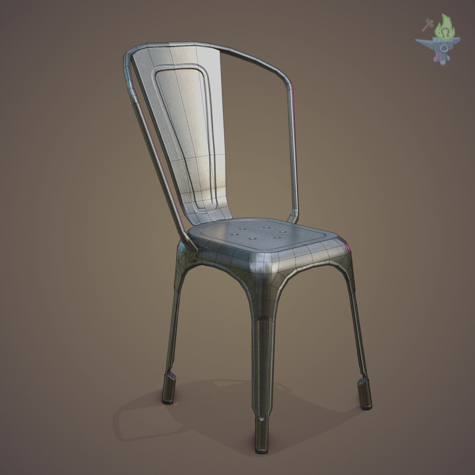 Tolix aluminum chair Low-poly 3D model_21