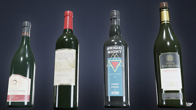 DIVE BAR - Wine Bottles 01 - LOW POLY Low-poly 3D model 2