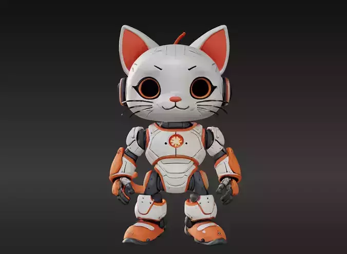 3D Model of Cute Robo Cat - Animated and Printable 3D print model