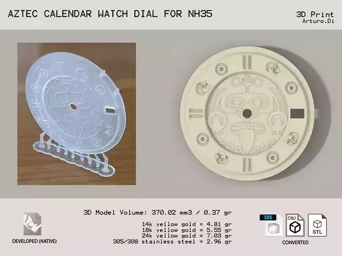 Aztec Calendar watch dial for NH35  3D print model