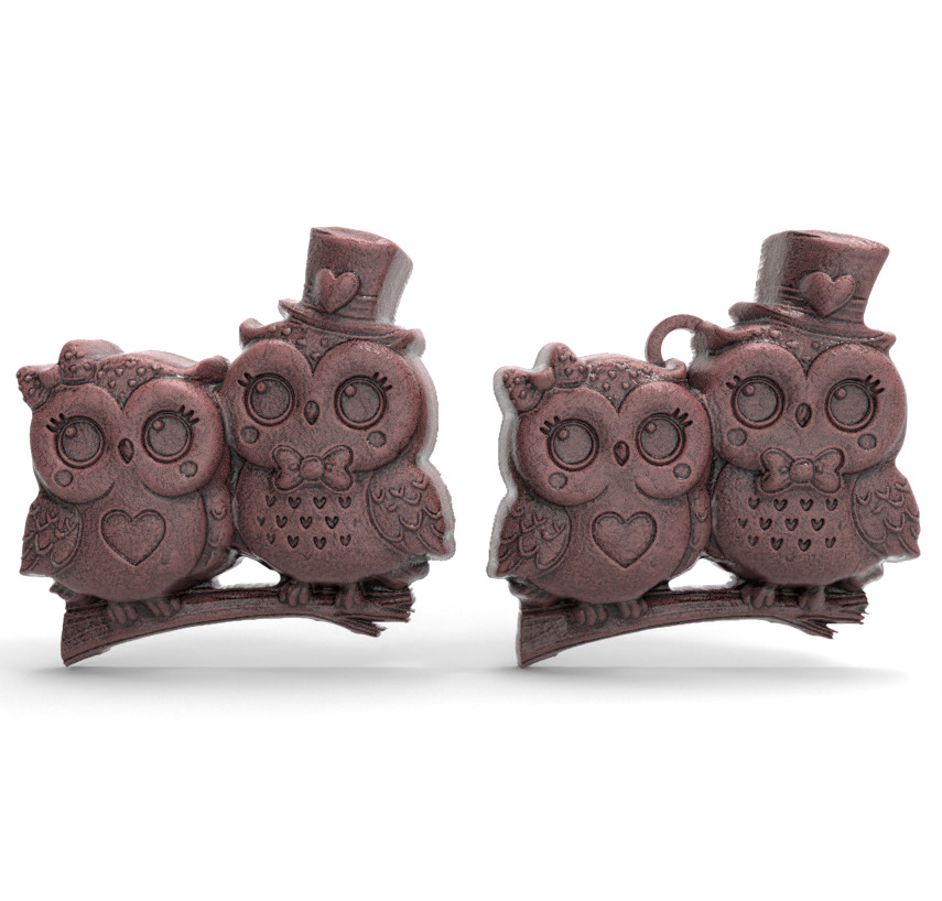 couple owl valentines keychain  3D print model_2