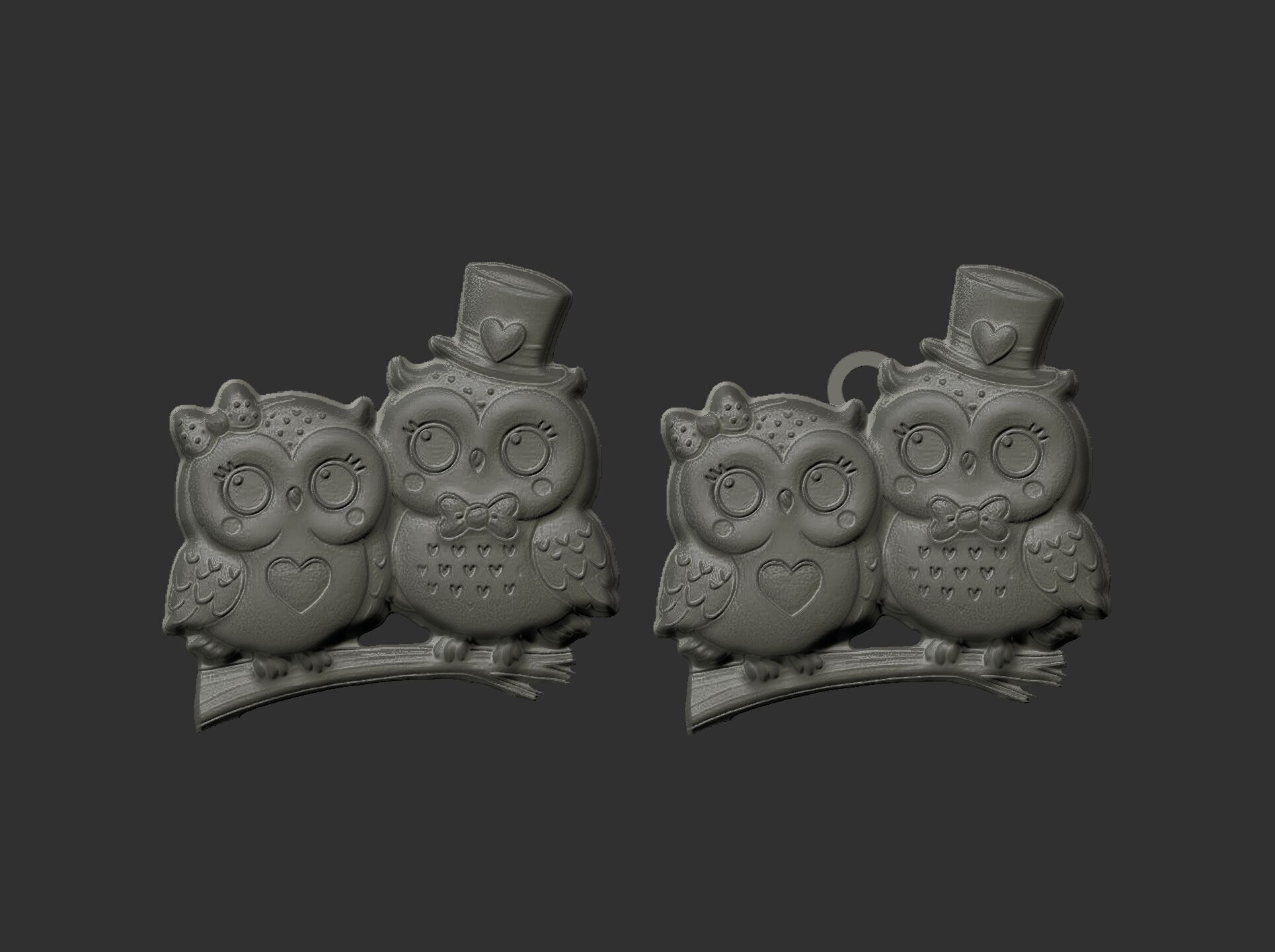 couple owl valentines keychain  3D print model_9