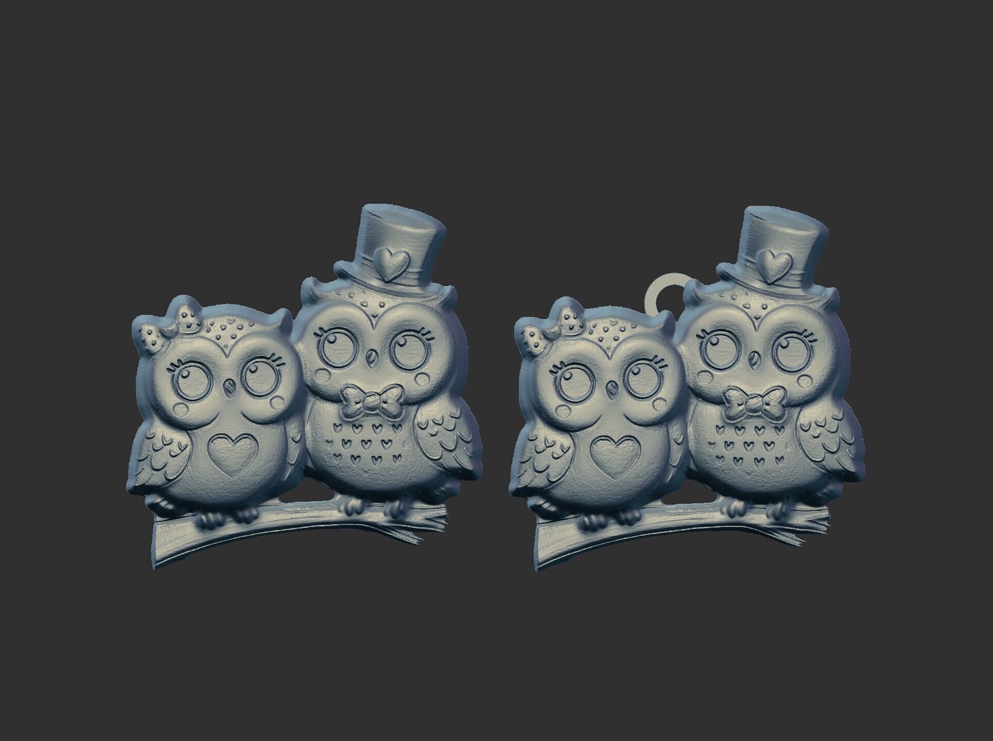 couple owl valentines keychain  3D print model_8