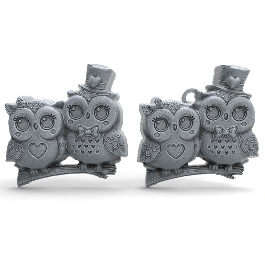 couple owl valentines keychain  3D print model_1