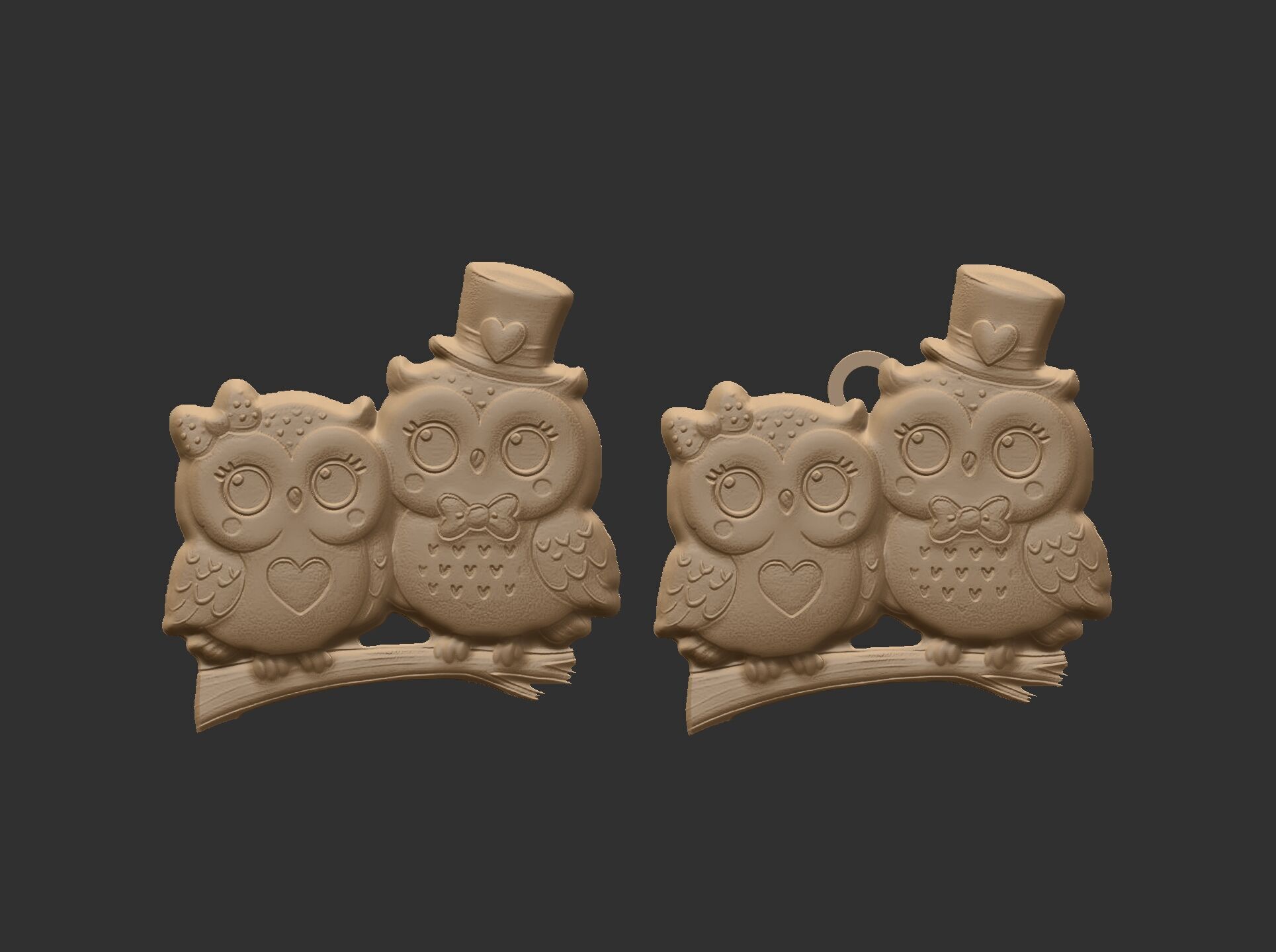 couple owl valentines keychain  3D print model_3