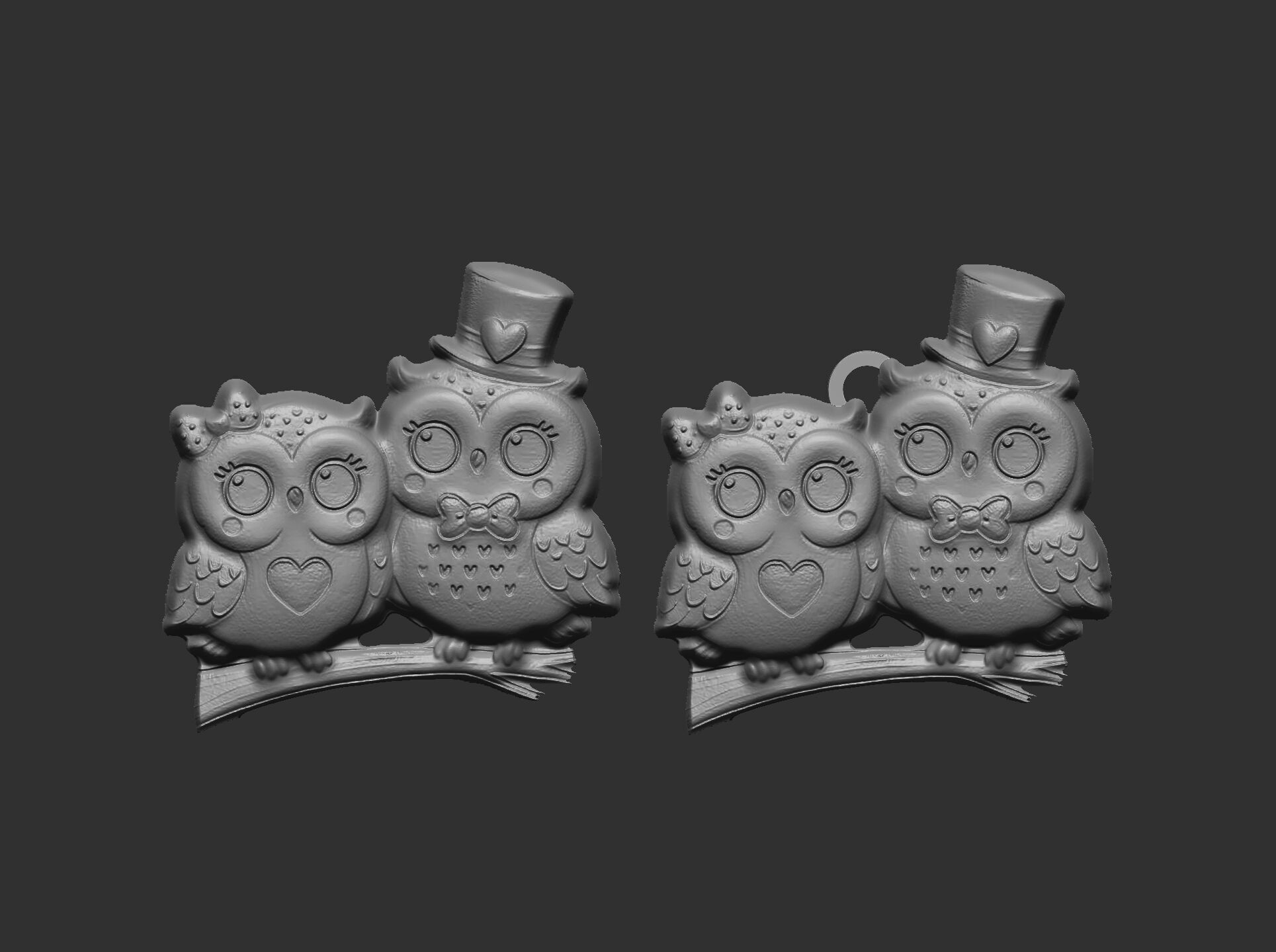 couple owl valentines keychain  3D print model_7