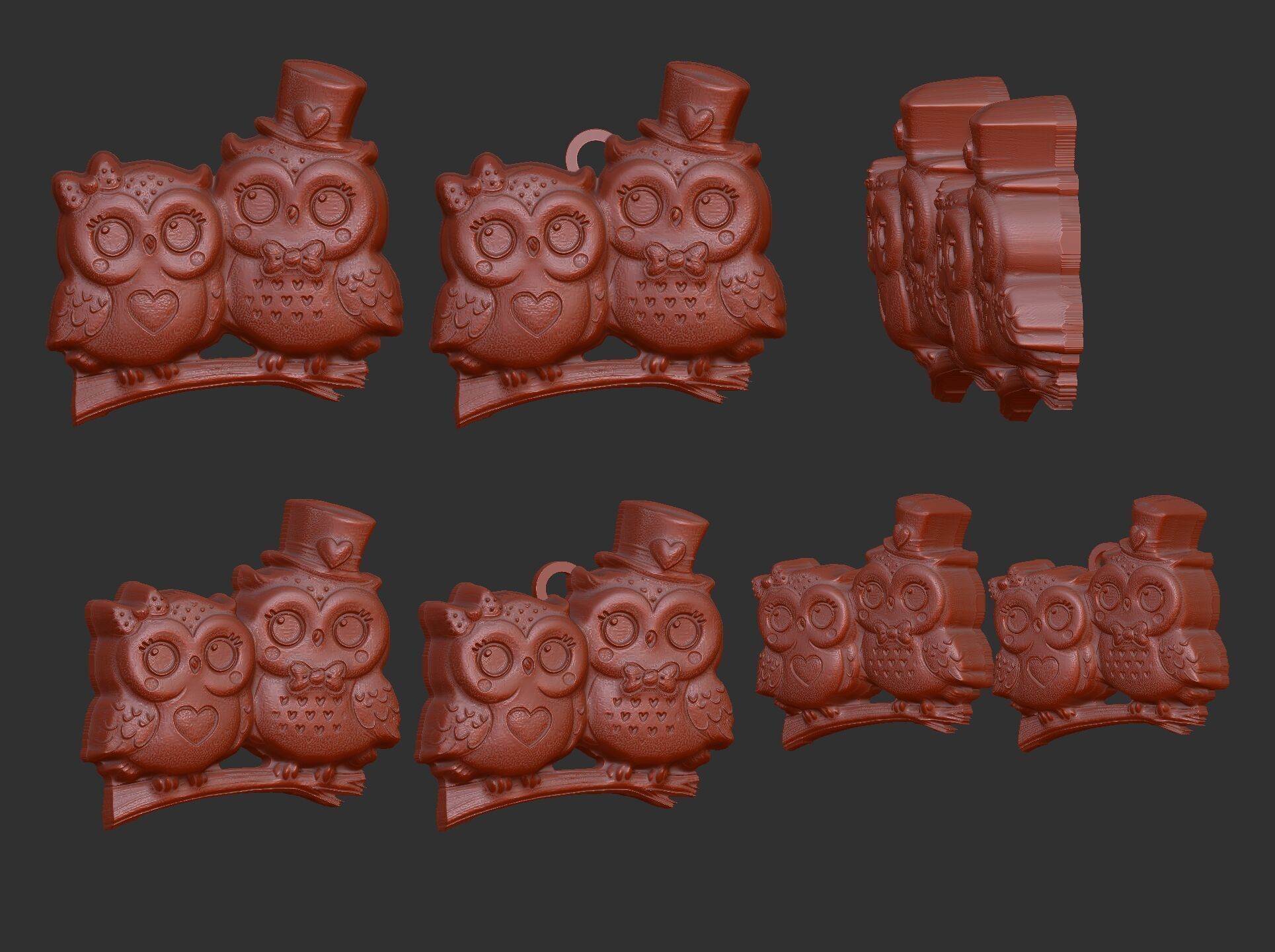 couple owl valentines keychain  3D print model_5