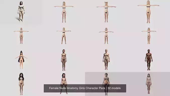 Female Nude Anatomy Girls Character Pack 3D Model Collection