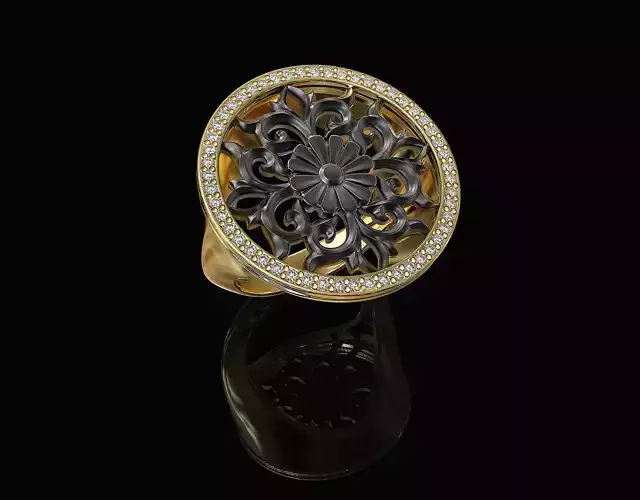 Gothic floral ring with diamond frame