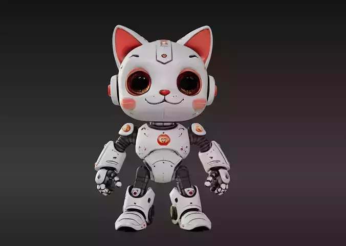 3D Model of Cute Robo Cat  Animated and Printable 3D print model 3D print model