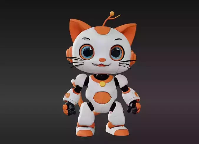 3D Model of Cute Robo Cat Animated and Printable 3D print model 3D print model