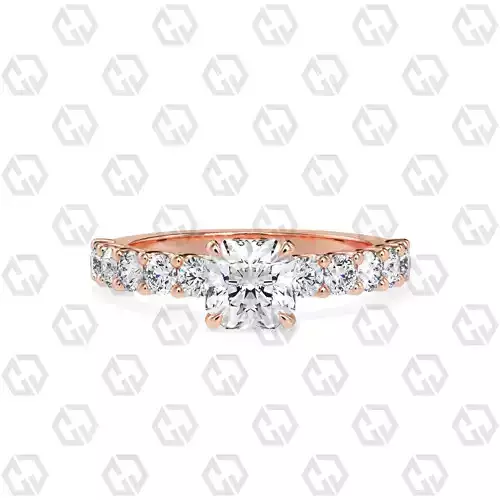 Ring 100 Radiant Shape prong set round on shank with Gems