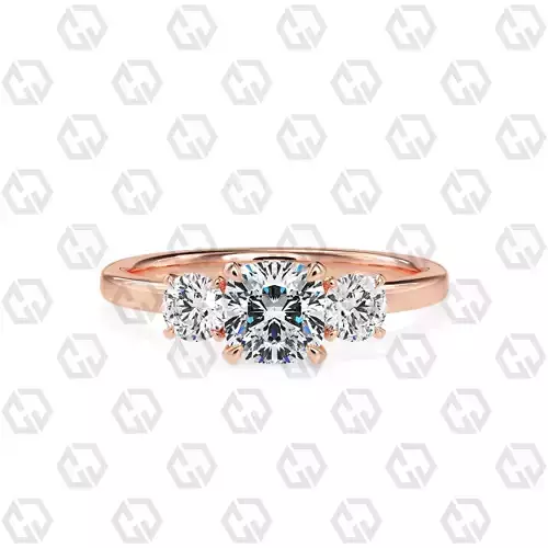 Ring 102 cushion Shape 3 stone ring with round