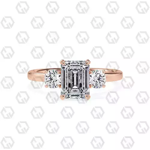 Ring 103 Emerald Shape 3 stone ring with round