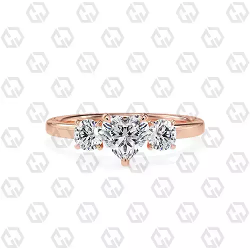 Ring 104 Heart Shape 3 stone ring with round