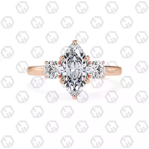 Ring 105 Marquise Shape 3 stone ring with round