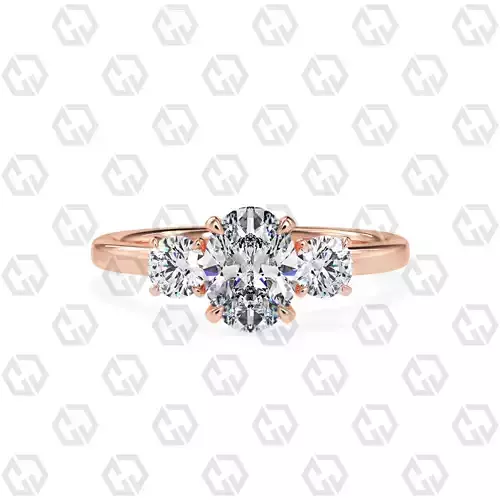 Ring 106 Oval Shape 3 stone ring with round